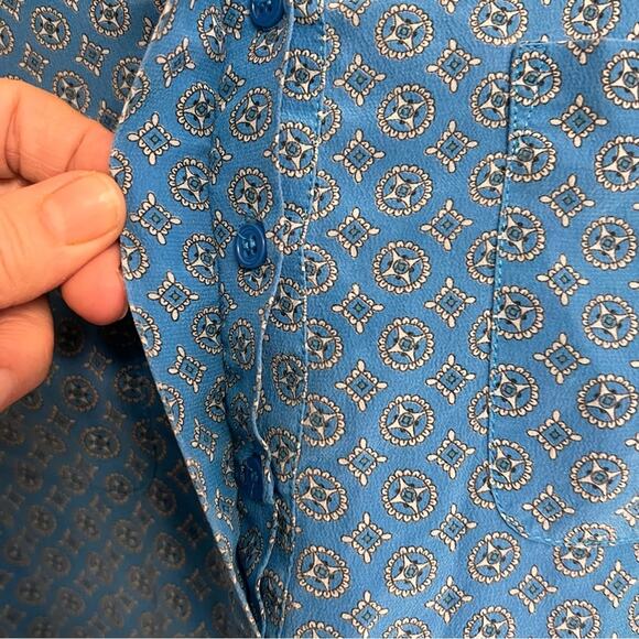 Joie 100% Silk | Women’s XS Blouse Blue, Geometric Pattern, Popover, 3/4 Sleeves - Picture 8 of 9